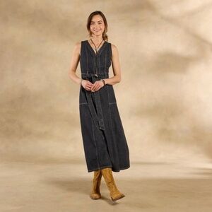 Sundance Black Denim Sleeveless Maxi Dress with Tie Waist